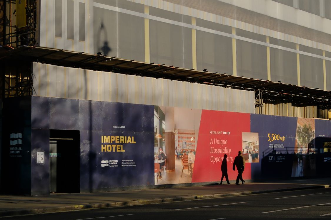 Construction site hoarding in central London