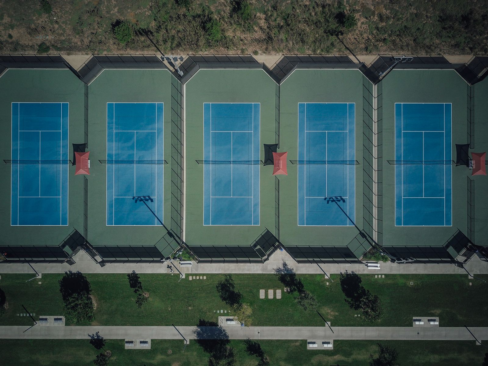 Aerial view of empty tennis courts