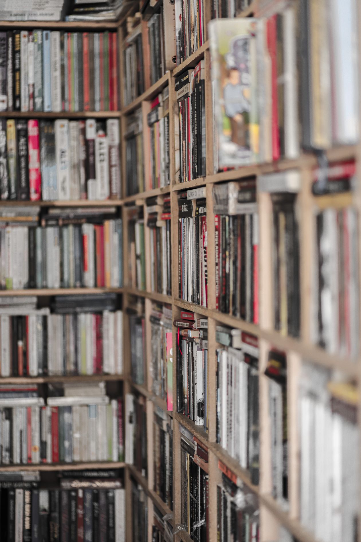 Shelves packed with secondhand books, CDs and DVDs