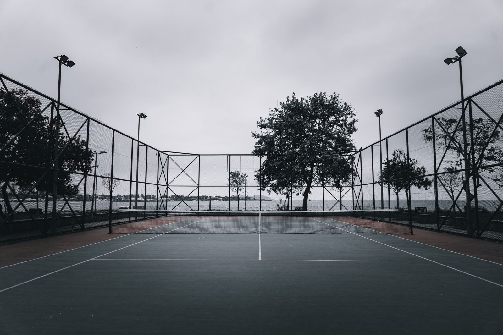 Tennis court on a cloudy day